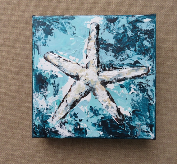 Starfish Painting/Beach House Style Art/Nautical Original Art/Coastal Art/Small Beach Painting/Starfish Art