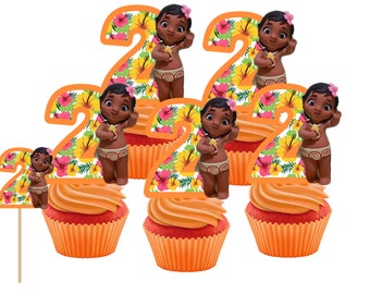 2nd Birthday Baby Moana cupcake/cakepop toppers 24 pcs
