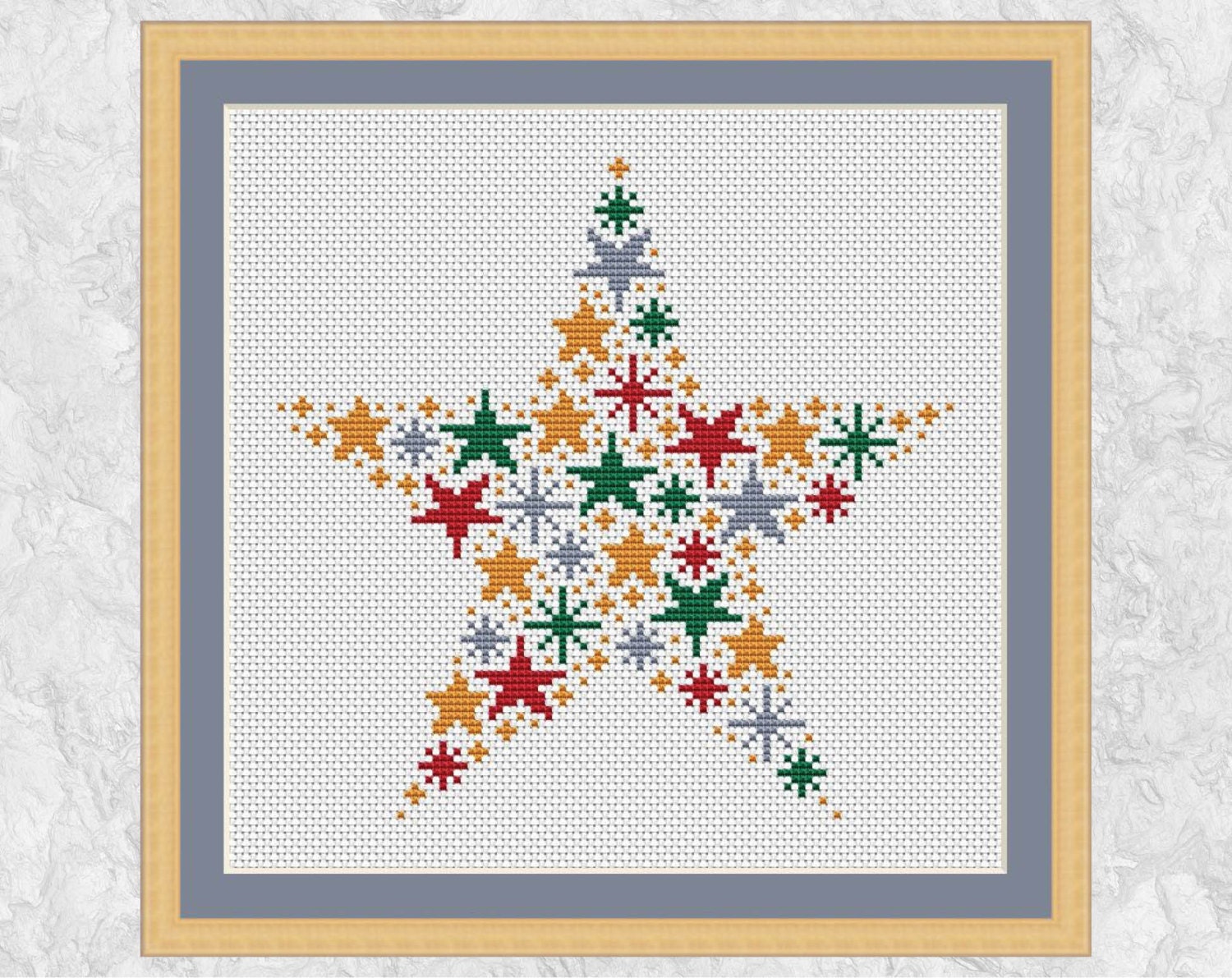 Download Christmas star cross stitch pattern, modern Christmas cross stitch stars, holiday, seasonal ...