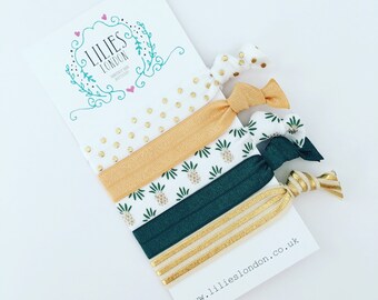 Pineapple hair ties, hair accessories, gold ponytail holder, cute stretchy bracelets, elastic wristband, stylish hairbands, yoga hair ties
