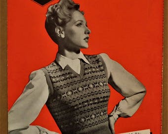 Vintage Knitting Pattern 1940s Lady's Sleeveless Fair Isle Pullover Slipover Jumper Sweater 40s original pattern Copley's No. 1556 UK