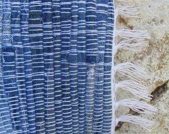 Singing in the Sunshine- Handwoven Denim Rag Rug, blue jean rug, denim runner rug, blue rag rug, blue rug, denim runner rug, jean rug