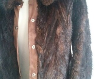 vintage leather /fur 70s jacket