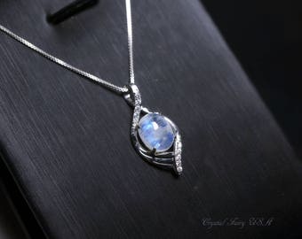 Sterling Silver Rainbow Moonstone Necklace, Moonstone Jewelry Moonstone Pendant Bridal Necklace Yoga Crystal Healing Necklace