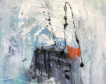 Original abstract painting on paper, wall art, art to frame, ikouart, acrylic painting, abstract painting, 12 x 18 in orange color, wall art