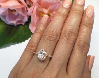1 ctw Oval Halo Engagement Ring, Classic Halo Ring, 3/4 ct Man Made Diamond Simulant, Wedding Ring, Sterling Silver, Rose Gold Plated