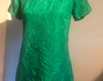 True Vintage Emerald Green Silk Mod Mini Dress 8-10