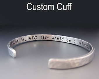 Women's Thin Personalized Silver Bracelet / 1/4 inches wide / Custom Hand Stamped Cuff / Gifts for Her / Gifts for Teens / Layering Bracelet
