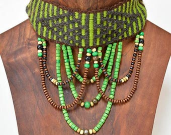 Hand-woven in loom Vertical Mapuche ethnic necklace