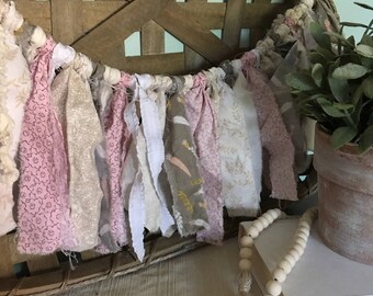 Shabby Nursery Decor, Fabric Garland, Banner, Farmhouse Decor, Shabby Chic