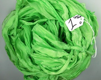 Sari silk Ribbon, Recycled Silk Chiffon, Sari Ribbon, Spearmint green ribbon, tassel supply, knitting supply, weaving supply, crochet supply