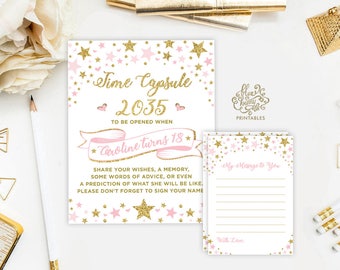 Twinkle Little Star TIME CAPSULE. Pink and Gold First Birthday Party Printable Decor. Baby Girl Shower Decoration. Princess Party. TT2