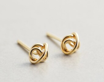 Gold Knot Post Earrings, Metallic Tiny Studs, Love Knots, Bridesmaid Gift, Tie The Knot