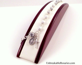 St Peregrine Rosary Bracelet White Magnesite Patron of Cancer Patients and Survivors by Unbreakable Rosaries