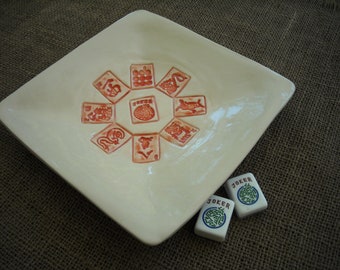 Mahjong Dish - Oriental Dish - Mahjong Snack Dish - Mahjong Plate - Mahjong Pottery - Mahjong Party - Mahjong Gift - Oriental Gift