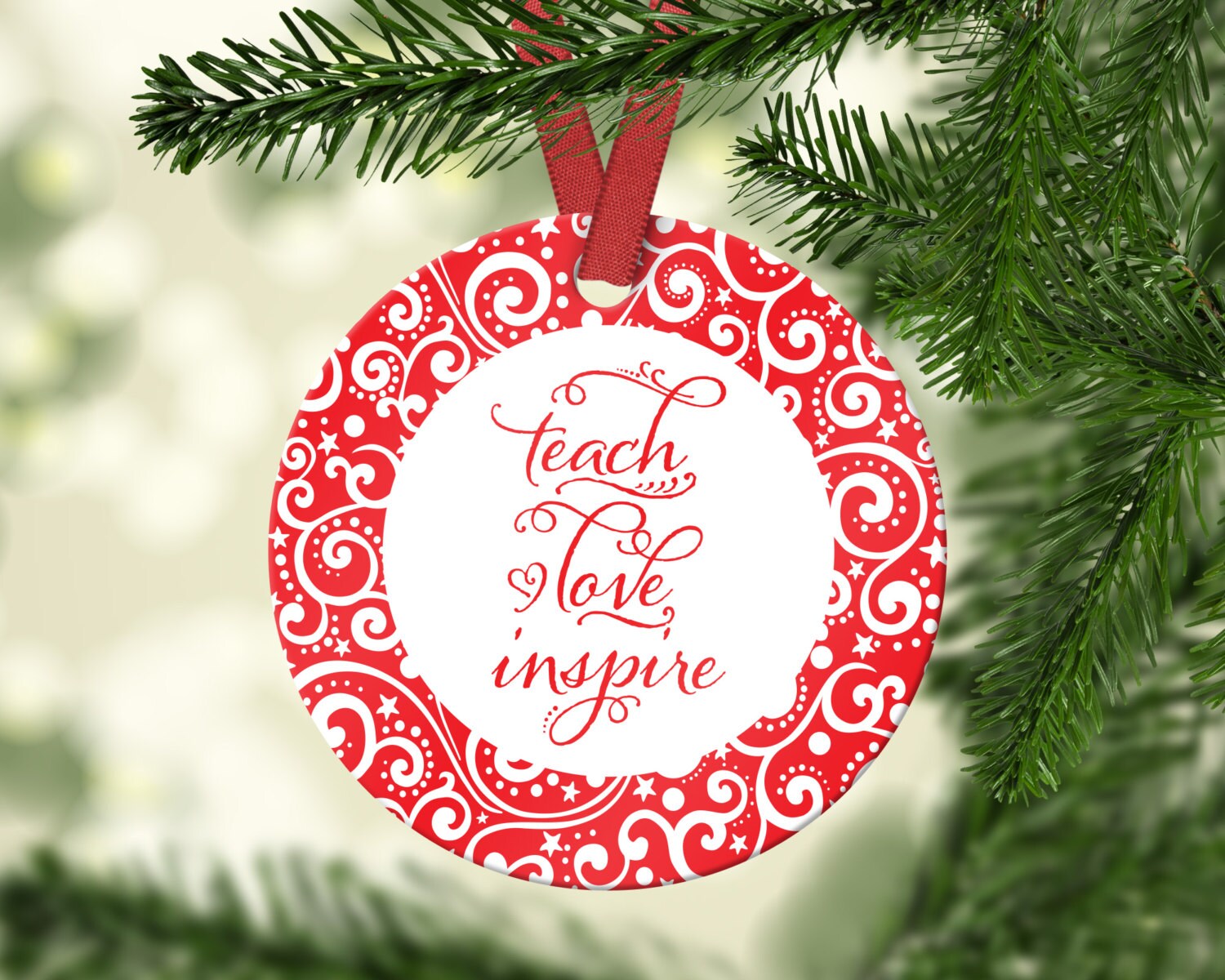 Teacher Gift Christmas Ornament Teach Love Inspire Gift