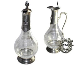 Antique carafe Wine carafe decanter glass carafe with tin outfit Art Nouveau 36 cm