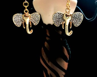Elephant earrings, Rhinestone Tiny Elephant Earrings. Elephant Earrings, Elephant Jewelry, Animal Jewelry, Dangle Rhinestone earrings -B002