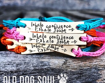 Custom Hand Stamped Bracelet, friendship bracelet, Custom Name Jewelry, Quote Bracelet, Gift Idea, Waxed Polyester cord, running bracelet,
