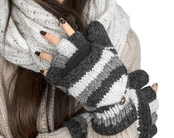 Wool Mittens, Convertible Mittens, Fingerless Mittens, Wool Gloves, Hand Knit Mittens, Hand Knit Gloves