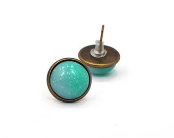 Turquoise Blue Earrings, Glitter Stud Earrings, Gift for Her, Sparkly Earrings, Resin Jewelry, Earrings for Women, Resin Earrings