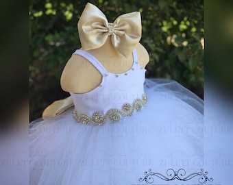Baptism Dress - Mini Bride Dress - Flower Girl Dress - Lace Dress - Big Bow Dress - Wedding Dress - Princess Dress by Zulett Couture