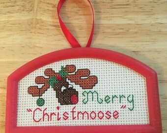 Handmade finished counted cross stitch Christmas ornament