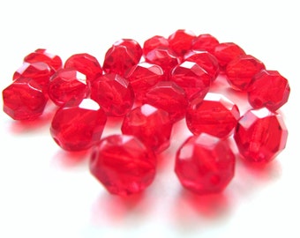 Siam Ruby Red Faceted Round Czech Glass Beads, 8mm - 25 pieces