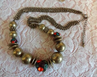 Vintage Bronze Necklace, Boho Necklace, Festival Necklace, Statement Necklace, Gold Bead Necklace