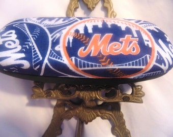 Adult unisex hard eyeglass case, N.Y. Mets theme, two designs handmade, vision accessory, carryall or purse item, vision gift item,