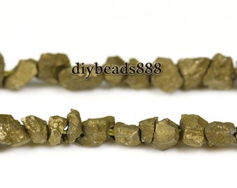 Raw Iron pyrite, Titanium Gold, Rough Cut Nugget Beads, Nugget Beads, Rough Beads,Golden,Grade AA, One strand, 15 inches, 5-6mm
