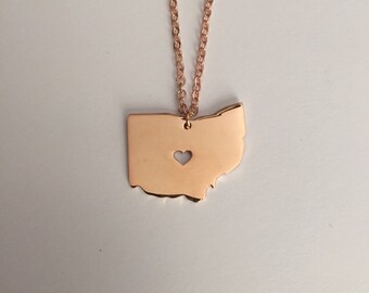 Ohio Necklace, Ohio, rose gold Ohio necklace, Ohio state necklace, Ohio jewelry, Ohio state jewelry, state necklace, rose gold necklace