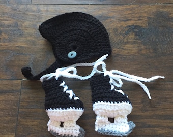 Hockey Skate Ice Skate Baby Booties and Helmet Set