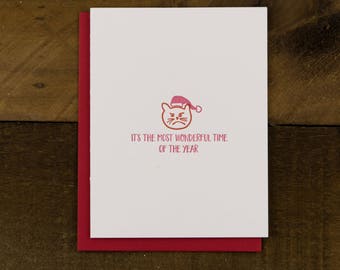 Cat themed Christmas Card - Letterpress greeting card