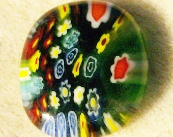 Fused Glass Cabochon - Colorful Floral on Green by JewelryArtistry - DC380