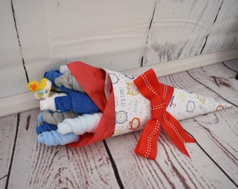 Baby Bouquet | Unique Baby Shower Gift | Baby Washcloth Bouquet | New Baby Boy Gift | New Parent Gift | Baby Washcloth Flowers Shower Decor