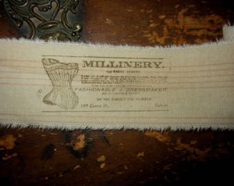 Tattered Cotton Ribbon Vintage Millinery Corset Ad Blush Pink Ticking Stripe