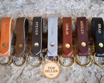 Custom Leather Keychain. Personalized Key fob. Monogrammed Full Grain Leather key chain. Handmade in USA. Gold and Silver Foil Available.