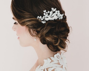 Baby Breath and White Star Flower Blossom Bridal Headpieces. White Flower Hair Comb. Tania Bridal Hair Comb
