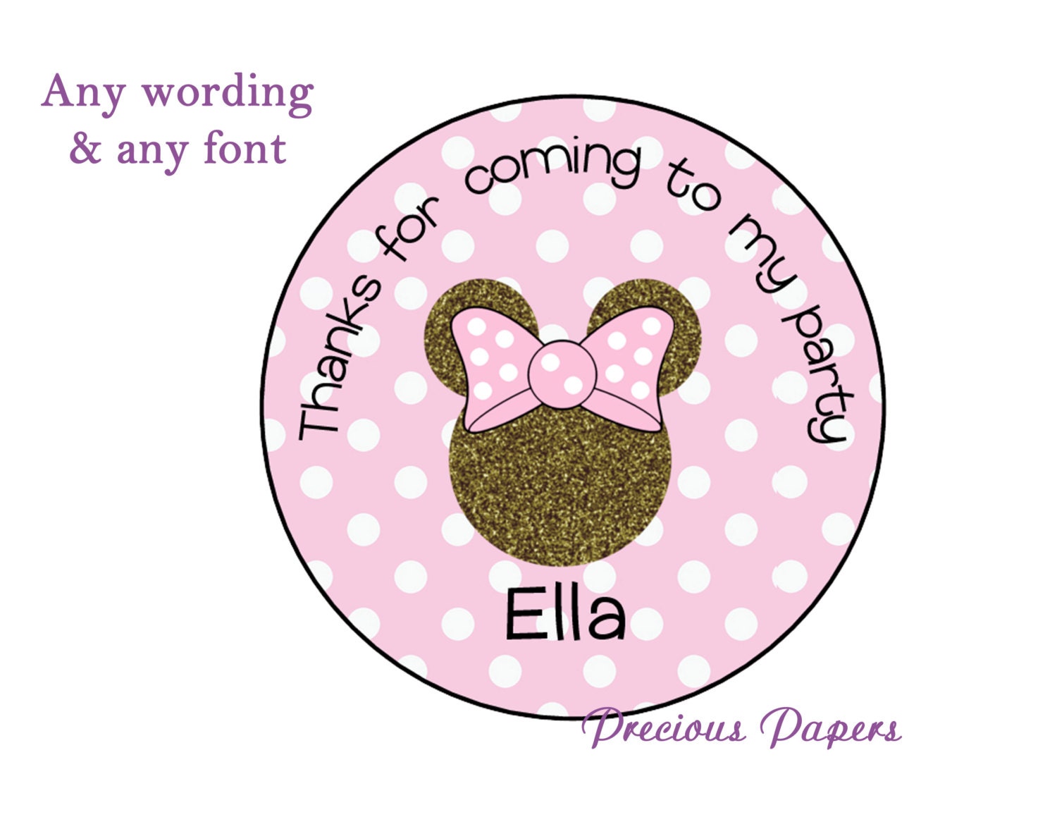 Personalized Pink And Gold Minnie Mouse Birthday Stickers