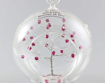 40th Anniversary Gift Personalized Ornament Ruby Anniversary Swarovski Crystal Elements in Silver Rush Available