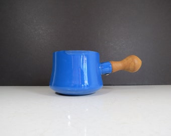 Dansk Butter Warmer // Vintage Cobalt Blue Enamel with Wooden Handle Small Saucepan Dipper Dansk International Designs IHQ France Modern