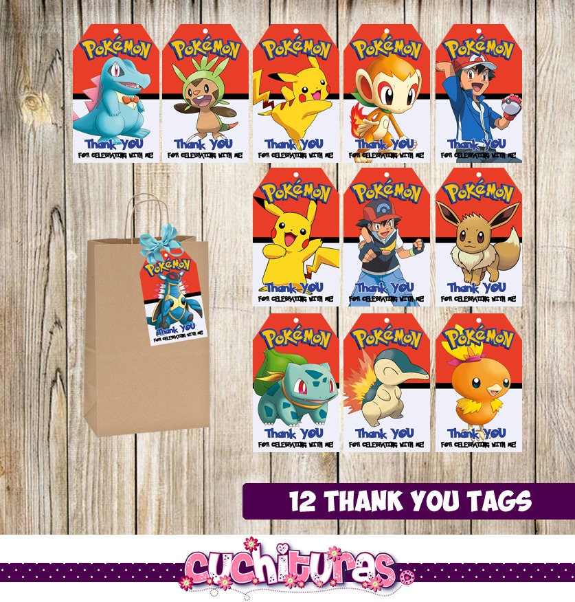 12 Pokemon Thank You Tags Instant Download Printable Pokemon