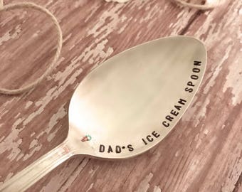 Father's day gift, great gift for dad's, Customized Stamped cereal spoons, upcycled silverware stamped, stamped spoons,ice cream spoons