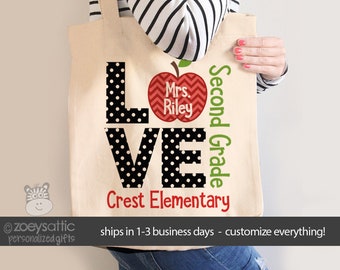 Teacher tote bag- love school personalized school bag for teachers or students - choose value or heavyweight tote MSCL-025-B