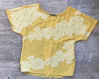 FREE SHIPPING,lace top,loose top,bohemian top,boho top,festival wear,yellow blouse,birthday gift,casual top,embroidery blouse,gift for her