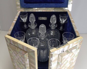 Grand Large Antique English Mother of Pearl Drinks Cabinet Dated 1885