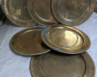 Brass Vintage Charger Plates, Set of Six, Wiccan Dinner Table, Witches Brew, Steampunk plates