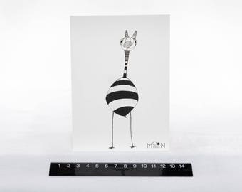 Card A6 giraffe Bumblebee / stripes / illustration / drawing by hand