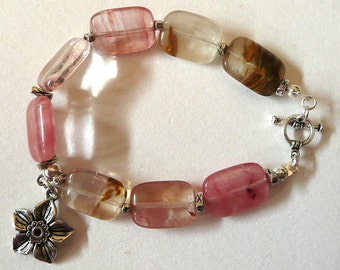 Elegant Watermelon Agate Bracelet with charm